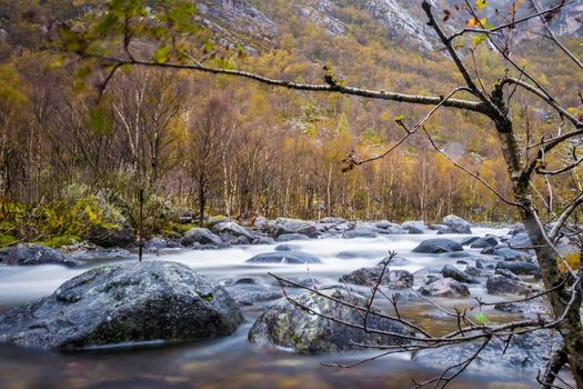 Long exposure river at fall Skandinavia