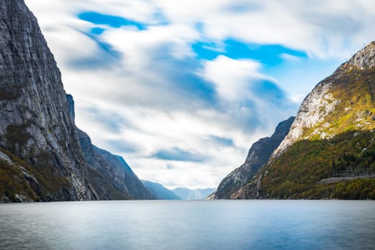 Lysefjord long exposure fjord clouds water