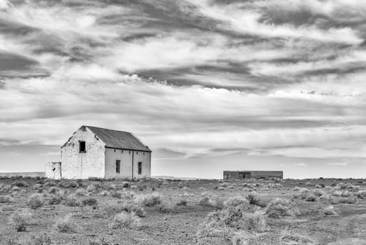 Old ruins in the Tankwa Karoo in the Northern Cape Province. Monochrome