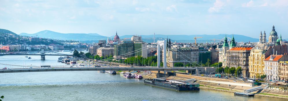 Bridges and Parliament of Budapest at summer day