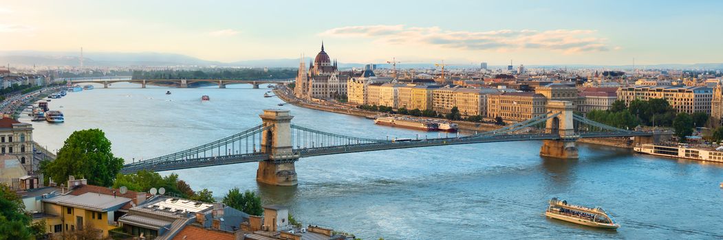 Summer evening over landmarks in Budapest, Hungary