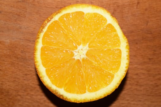 Fresh oranges on wooden table. Top view with copy space