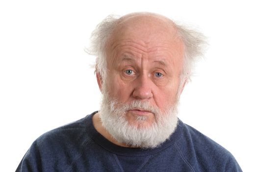 calm and sad depressing old bald man isolated portrait isolated on white