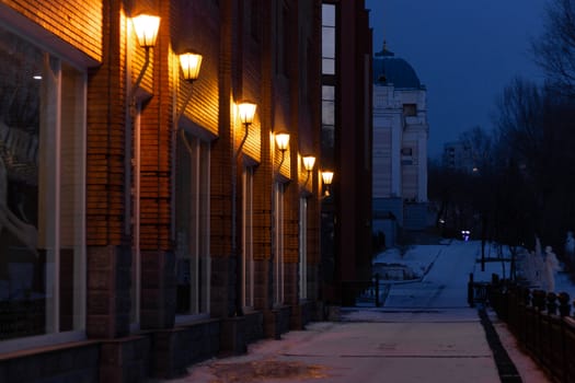 Embankment of the city of Khabarovsk. Evening sunset sky.