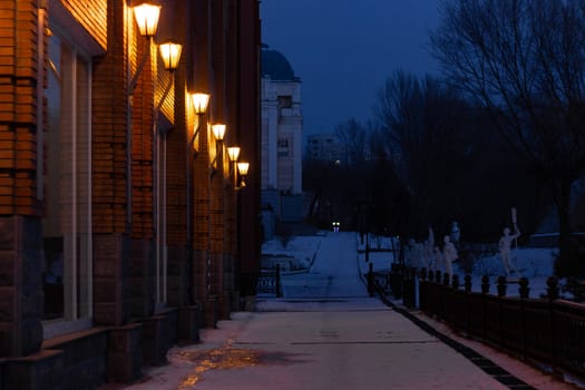 Embankment of the city of Khabarovsk. Evening sunset sky.