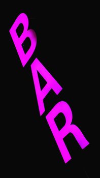 Flouresant neon pink Bar sign - vertical black background