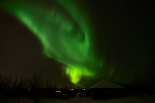 Northern light in Heidmork, near Reykjavík, Iceland