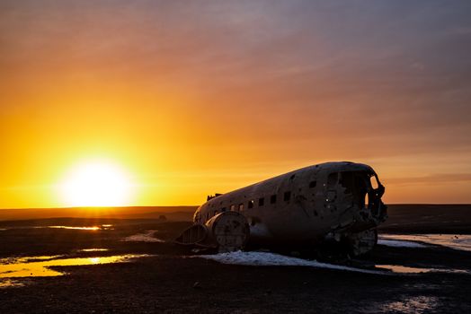 The plane wreck in Solheimasandur at sunset, Iceland