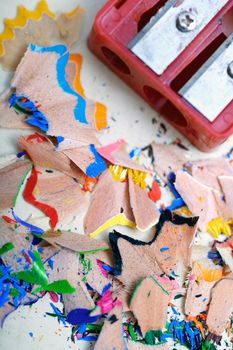 Sharpener and colored pencil shavings