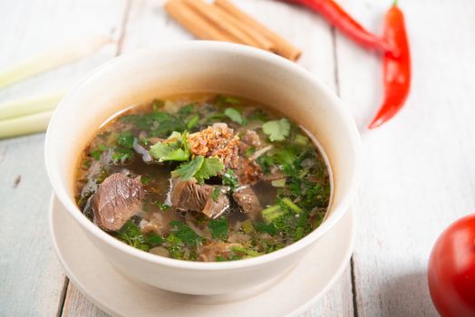 Asian bone soup or sup tulang, popular traditional malay dish.