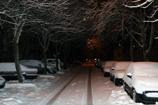 Parked cars covered with snow - snow storm