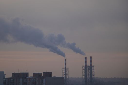 Chimney pipes of the plant, heating and heating of the city