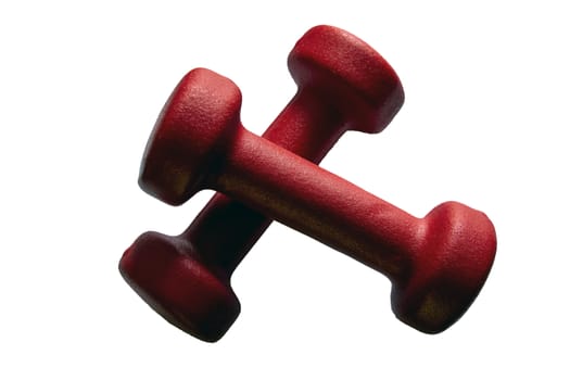 Two red dumbbells on a white background. Sport concept