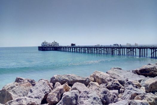 View of the pier on Santa Monica Beach in Southern California, Los Angeles