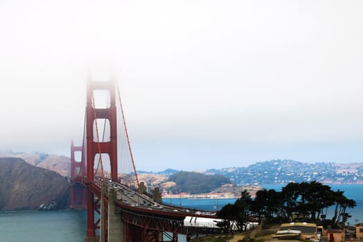 View of the big bridge in the misty morning, San Francisco, USA.