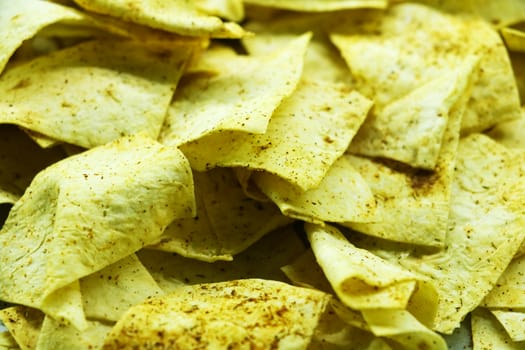 Homemade potato chips, close up