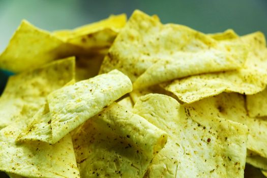 Homemade potato chips, close up