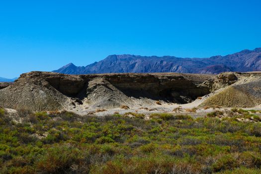 Beautiful view of the mountains and the blue sky in the valley of death