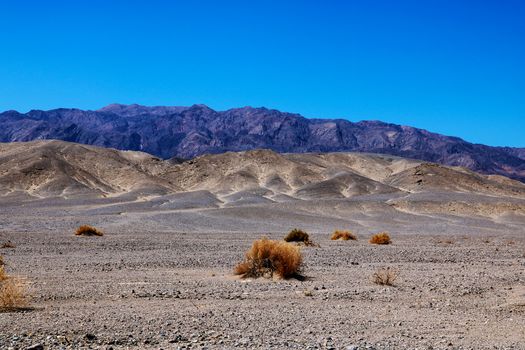 View from highway 190 towards salt flats of Badwater Basin, Death Valley, California