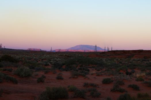 Scattered patches of bushes in Arizona Desert around Horseshoe Bend, Page, Arizona