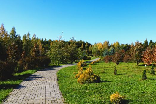 View of the park and the pedestrian walkway on a clear day