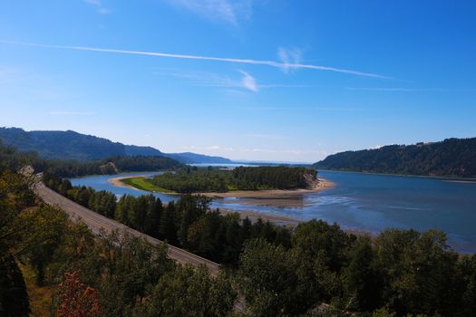 View of the river Colarada and the mountains with a beautiful sky.