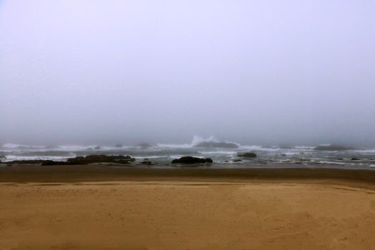 California coast beach early foggy morning. USA
