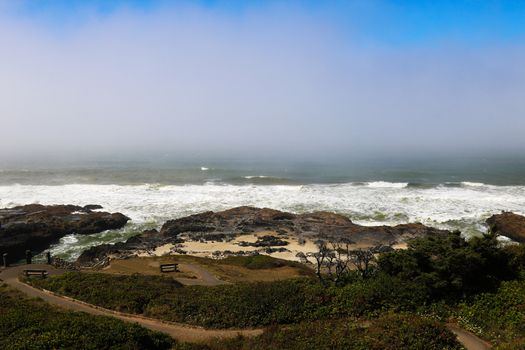 View of the Pacific Ocean and Pacific Coast Highway, in Big Sur, California.