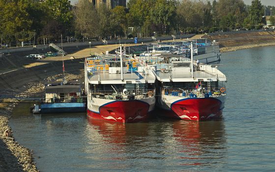 NOVI SAD, SERBIA - September 21st 2018 - River cruiser boat anchored at Danube pier