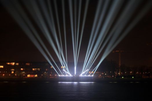 light beams on the city promenade