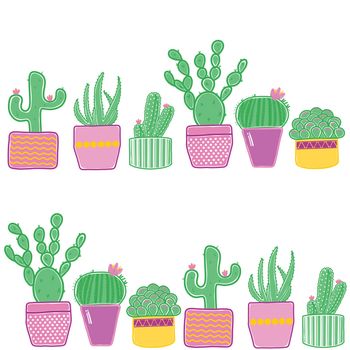 Pretty various cactus, in decorated pots.