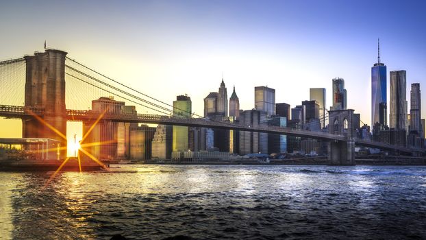 a magnificent view of the lower Manhattan and Brooklyn Bridge, New York City