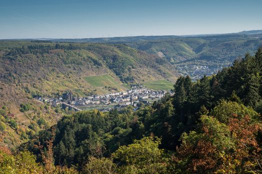 Panoramic view to the city of Cochem close to the Moselle river, Germany Europe