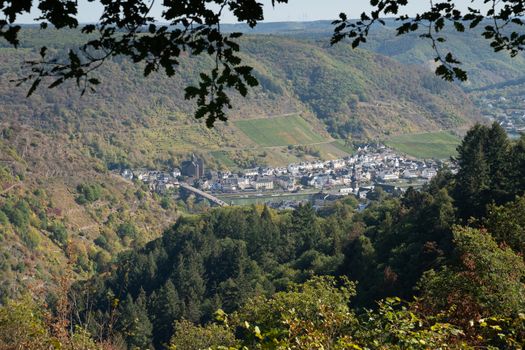 Panoramic view to the city of Cochem close to the Moselle river, Germany Europe