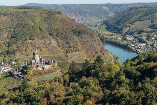 Panoramic view to the city of Cochem close to the Moselle river, Germany Europe