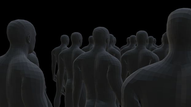 Crowd of 3d people. 3D illustration. Isolated on black background