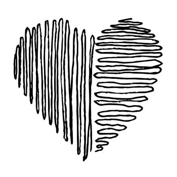 doodle hand drawn heart shaped icon on white background