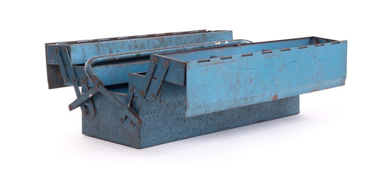 Old metal toolbox, isolated on a white background