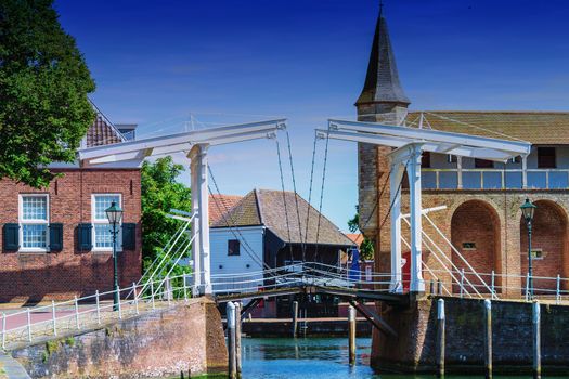 Double Drawbridge in Netherlands Zierikzee. Entrance to the historic port town.
