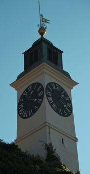 View from bellow at Clock tower at Petrovaradin fortress, Novi Sad, Serbia