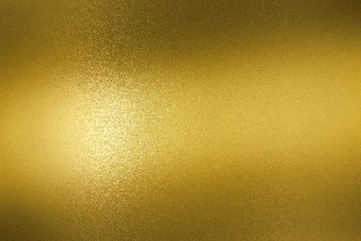 Abstract background, refraction on gold metallic wall in dark room