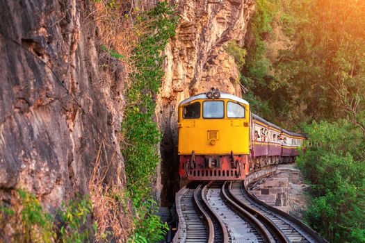 Thai retro train in Kanchanaburi, Thailand. 