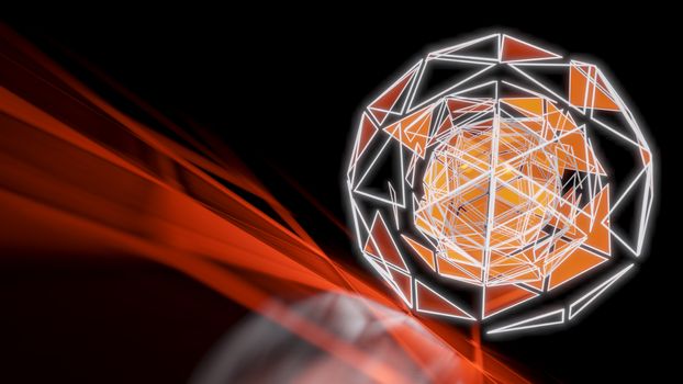 Polygonal Orange Abstract Triangle Glow Sphere on Dark Space Background. 3D illustration