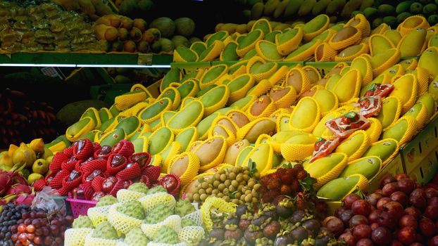 Shelf with fruits on a farm market - China