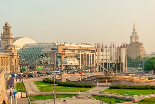 Architecture of Moscow - Kazan railway station in the morning, toned photo