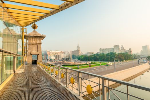 View of the bridge at the Kazan Station in Moscow in the early morning