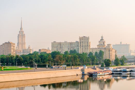 Pleasure boats on the Moscow River at dawn