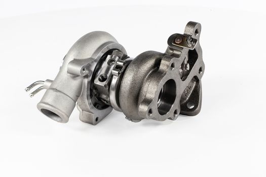 Car turbocharger on an isolated studio white background