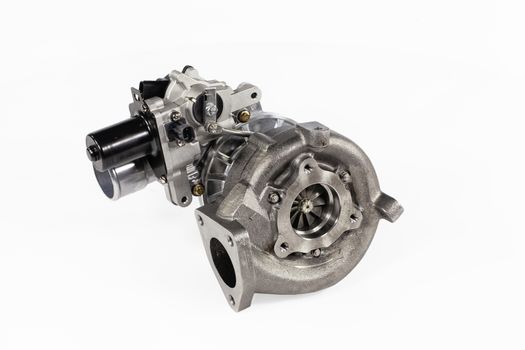 Car turbocharger on an isolated studio white background