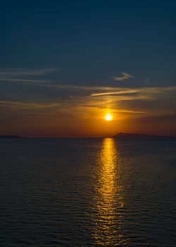 Beautiful sunset at Logas beach at Peroulades village of Corfu island, Greece.